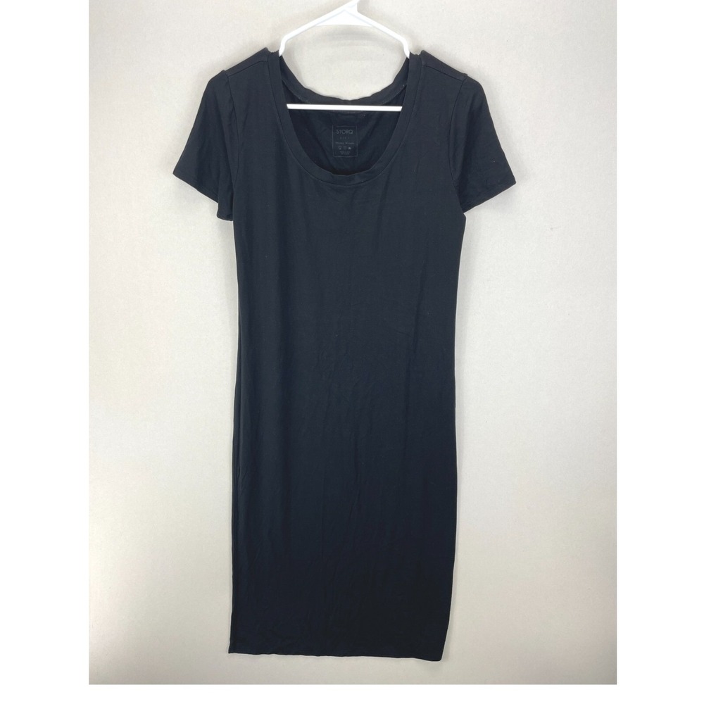 Storq Maternity Scoop Neck T-Shirt Midi Dress Womens Size 2 Black Modal Stretch